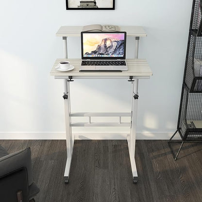 soges 23.6inches Height Adjustable Desk Laptop Desk on The Wheels, Rolling Stand Up Desk Computer Desk Adjustable Standing Desk Sit and Stand Desk Portable Laptop Table, Beige - LeafyLoom