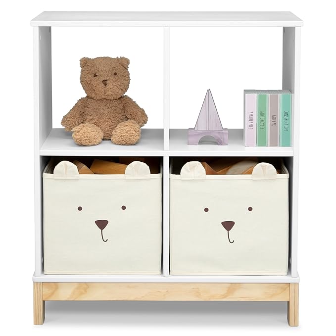 Delta Children babyGap Charlie 6-in-1 Convertible Crib + Brannan Bear Bookcase with Bins + Brannan Bear Wall Shelf with 4 Hooks, Bianca White (Bundle) - LeafyLoom