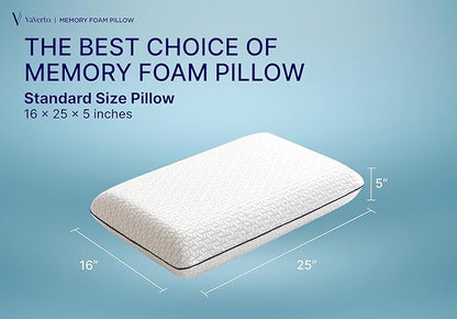 Gel Memory Foam Pillow -Standard Size - Ventilated, Premium Bed Pillows with Viscose Made from Bamboo Pillow Cover, Cooling, Contoured Support, Orthopedic Sleeping - LeafyLoom