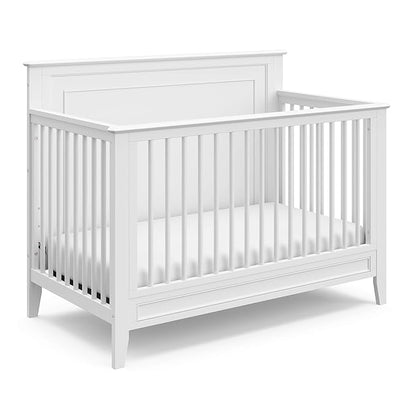 Storkcraft Solstice 5-In-1 Convertible Crib (White) – GREENGUARD Gold Certified, Converts to Toddler Bed and Full-Size Bed, Fits Standard Full-Size Crib Mattress, Adjustable Mattress Support Base - LeafyLoom