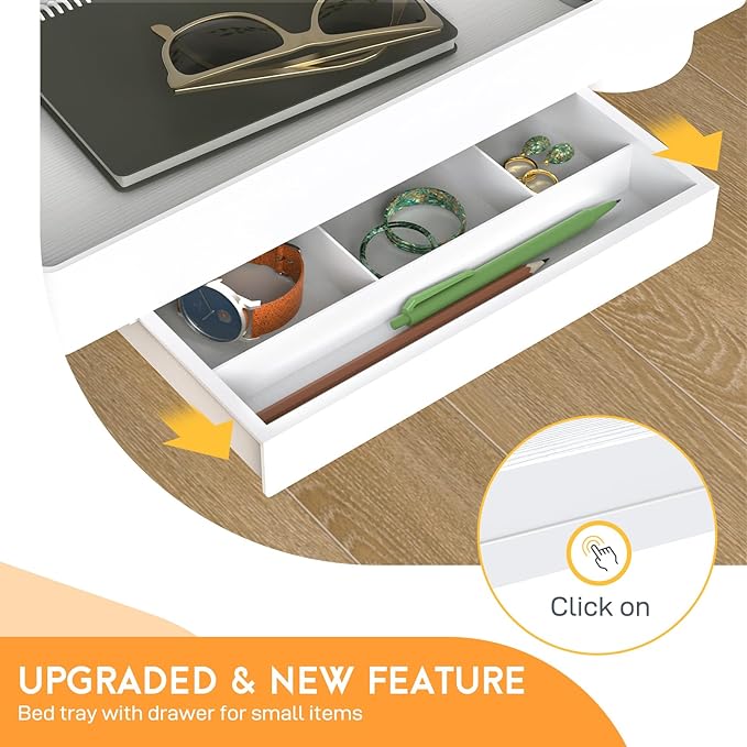 SPACELEAD Bedside Shelf for Bed – College Dorm Room Clip On Nightstand with Cup Holder & Cord Holder&drawer – Bunk Bed Shelf for Organizer Top for Bedroom (White，Plastic) - LeafyLoom