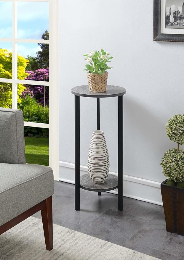 Convenience Concepts Graystone 31" Plant Stand, Weathered Gray / Black,Melamine - LeafyLoom