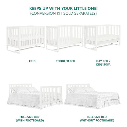 Arlo 5-in-1 Convertible Crib in White, JPMA Certified, 3 Mattress Height Settings, Non-Toxic Finish, Made of Sustainable and Sturdy Pinewood - LeafyLoom