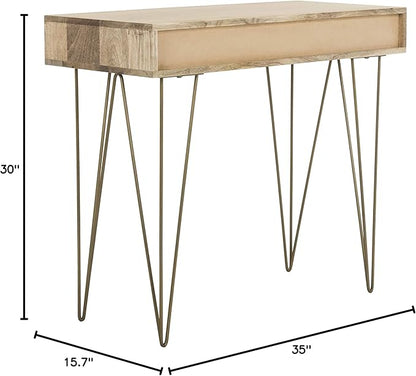 Safavieh Home Office Marigold Modern Natural and Brass 1-drawer Hairpin Leg Desk - LeafyLoom