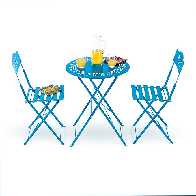 Alpine Corporation Indoor/Outdoor 3-Piece Bistro Set Folding Table and Chairs Patio Seating, Blue - LeafyLoom