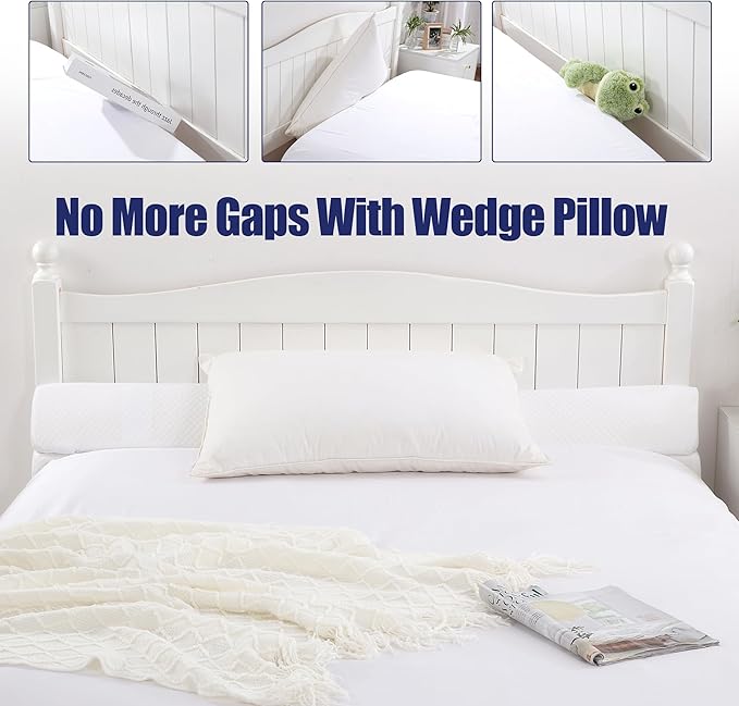 HOMBYS Wedge Pillow Headboard for Bed Gap,Foldable Bed Wedge Gap Filler Twin Size,Matterss Gap Filler,Multi Functional Bed Crack Pillow, Fill The Gap (0-7") Between Your Headboard and Mattress,White - LeafyLoom