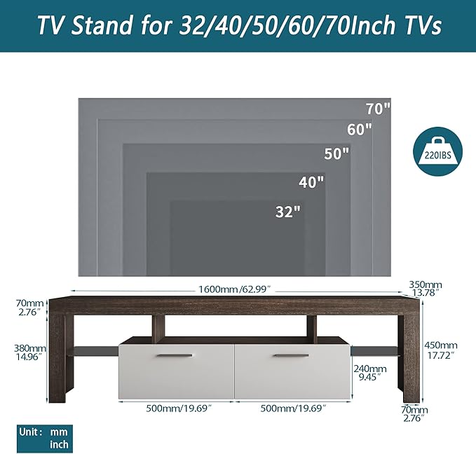 Mid Century Modern TV Stand for 40 50 55 60 65 70 Inch TV, LED TV Stand with Storage Cabinet, Wood Media TV Console, TV Entertainment Center for Living Room Bedroom - LeafyLoom