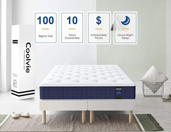 Coolvie Twin Mattress, 10 Inch Twin Size Hybrid Mattress, Individual Pocket Springs with Memory Foam, Bed in a Box, Cooler Sleep with Pressure Relief and Support - LeafyLoom