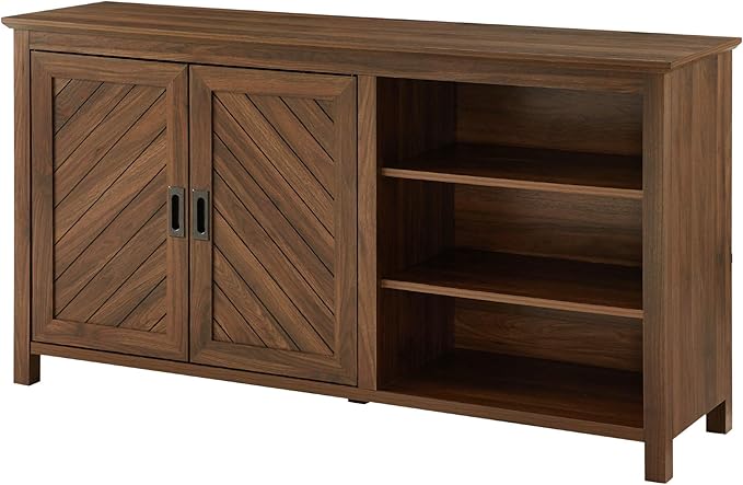 Walker Edison Modern Wood Grooved Buffet Sideboard with Open Storage-Entryway Serving Storage Cabinet Doors-Dining Room Console, 58 Inch, Dark Walnut - LeafyLoom