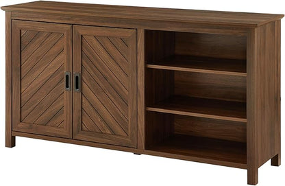 Walker Edison Modern Wood Grooved Buffet Sideboard with Open Storage-Entryway Serving Storage Cabinet Doors-Dining Room Console, 58 Inch, Dark Walnut - LeafyLoom