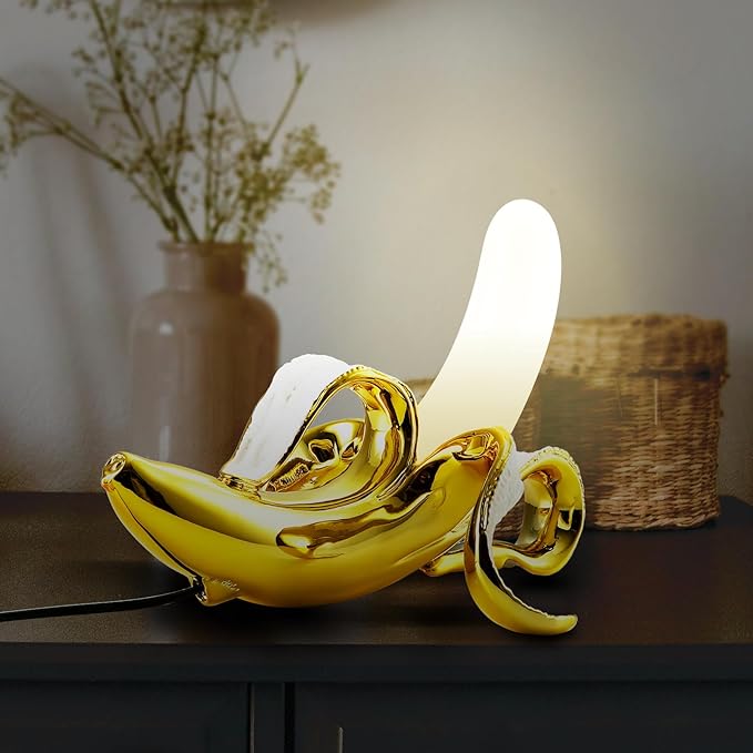 Modern Banana Table Lamp, Desk Lamp,Led Night Light Plating Resin Banana Lighting Fixture for Living Room, Bedroom,Home Office,Kids Room (Sitting-Plated) - LeafyLoom