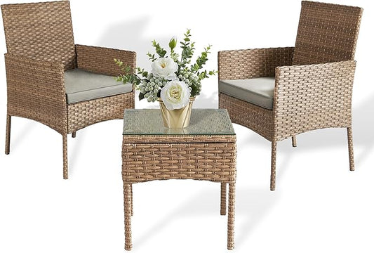 3 Pieces Patio Set Balcony Furniture Sets for Apartments.Bistro Furniture Set, Conversation Sets with Coffee Table, for Porch, Patio, Garden and Removable Cushions Grey - LeafyLoom