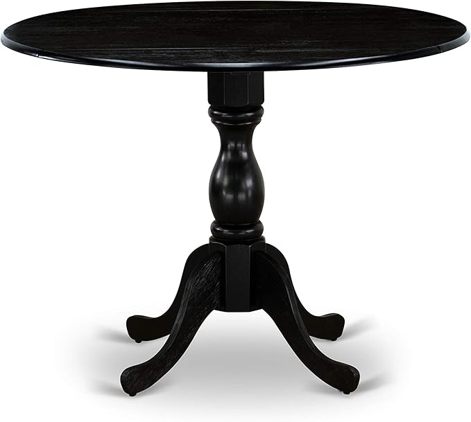 East West Furniture DMGA3-ABK-50 3 Piece Dinette Set for Small Spaces Contains a Round Dining Table with Dropleaf and 2 Dark Gotham Linen Fabric Parson Chairs, 42x42 Inch, Wirebrushed Black - LeafyLoom