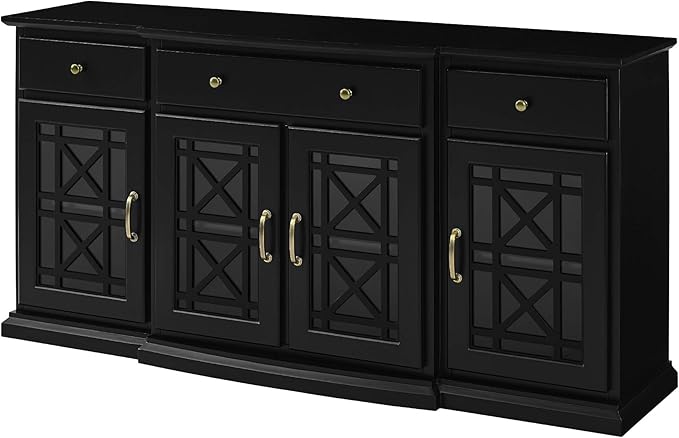 Walker Edison Modern Wood Glass-Buffet-Sideboard Living Entryway Serving Storage Cabinet Doors-Dining Room Console, 60 Inch, Black (AZU60LANFWBL) - LeafyLoom