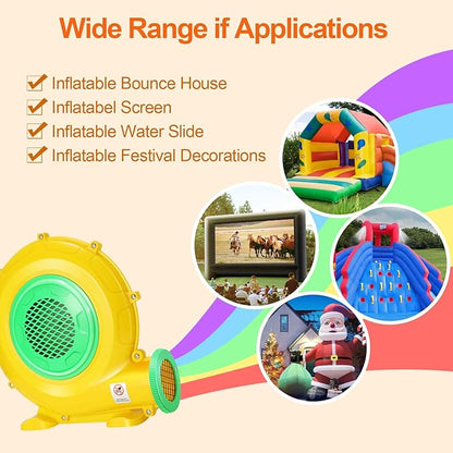 Bounce House Blower, 750W 1HP Commercial Air Blower with Double-Sided Fan Blade Design, Strong Wind and Great Heat Dissipation Properties for Medium and Large Bouncy Castle, Jump Slides, Arch - LeafyLoom