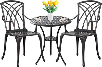 3 Piece Patio Bistro Set Outdoor Bistro Table Set Anti Rust Bistro Table and Chairs w/Umbrella Hole, Durable Patio Set for Porch, Balcony - LeafyLoom