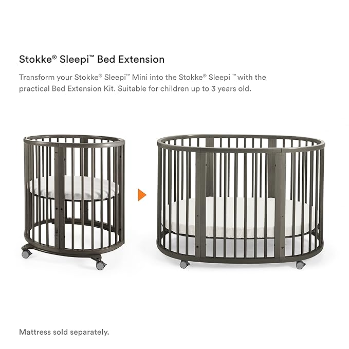 Stokke Sleepi Bed Extension, Hazy Grey - Convert Sleepi Mini Crib Into Sleepi Bed - Suitable for Children Up to 3 Years - Mattress Sold Separately - Extends Bed to 50 Inches - LeafyLoom