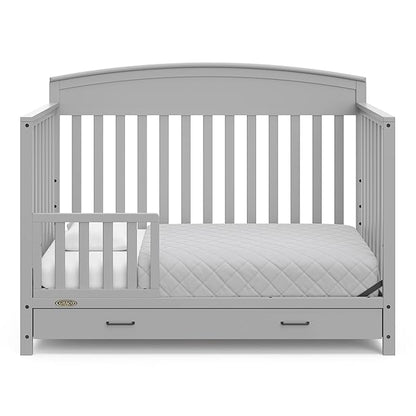 Graco Benton 5-in-1 Convertible Crib with Drawer (Pebble Gray) -Converts from Baby Crib to Toddler Bed, Daybed and Full-Size Bed,Fits Standard Full-Size Crib Mattress, Adjustable Mattress Support Base - LeafyLoom