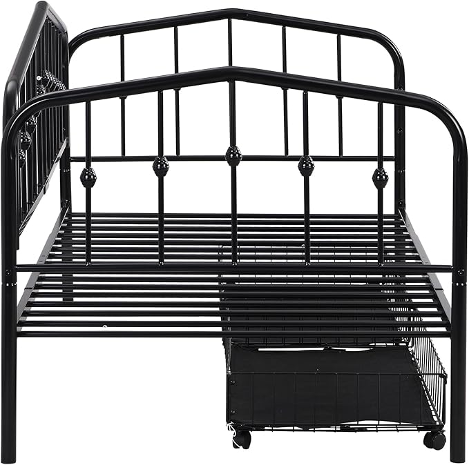 Twin Size Stylish Metal Daybed with 2 Drawers,Easy Assembly,Sofa Bed for Bedroom Living Guest-Room Apartment,Black - LeafyLoom