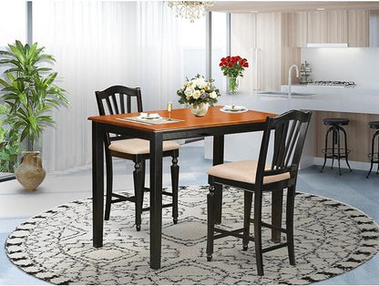 East West Furniture Yarmouth 3 Piece Kitchen Counter Height Set Contains a Rectangle Dining Room Table and 2 Linen Fabric Upholstered Chairs, 30x48 Inch, Black & Cherry - LeafyLoom