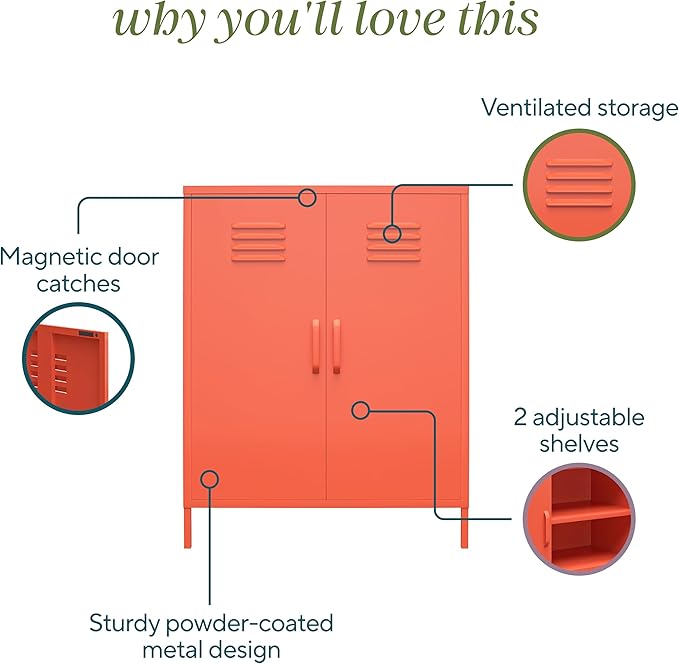 Novogratz Cache 2 Door Metal Locker Storage Cabinet, Orange - LeafyLoom