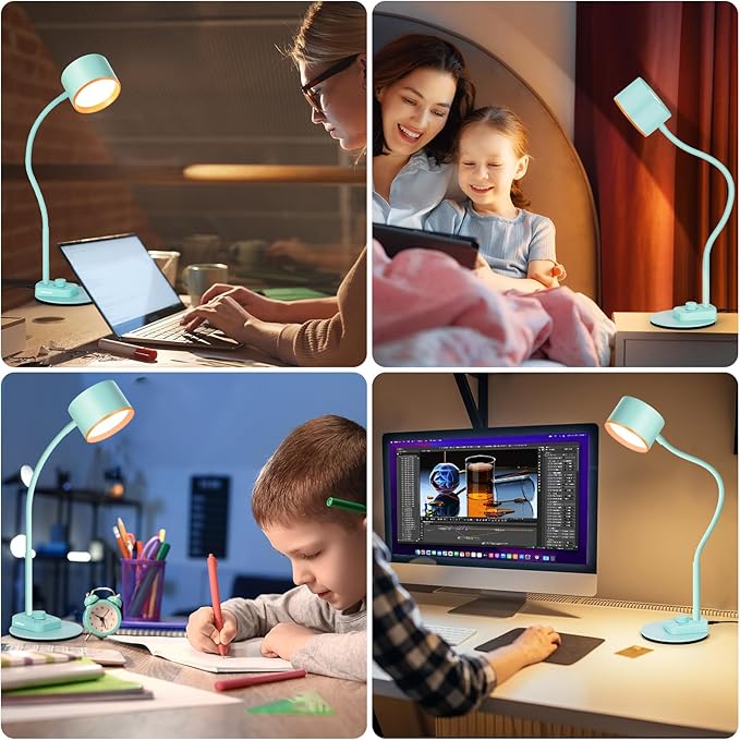 Desk Lamp, Fully Dimmable Bedside Reading Lamp with USB C + A Charging Ports, 5 Colors, Simple to Operate, Eye Care Metal Table Lamp Efficient Gooseneck Desk Lamps for Home Office College Dorm Room - LeafyLoom