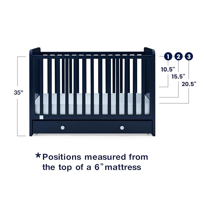 GAP babyGap Graham 4-in-1 Convertible Crib with Storage Drawer - Greenguard Gold Certified, Navy/Light Blue - LeafyLoom