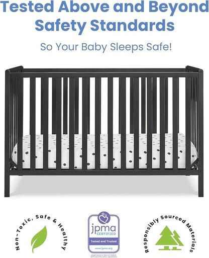 Delta Children Heartland 4-in-1 Convertible Crib, Black + Twinkle Galaxy Crib and Toddler Mattress (Bundle) - LeafyLoom