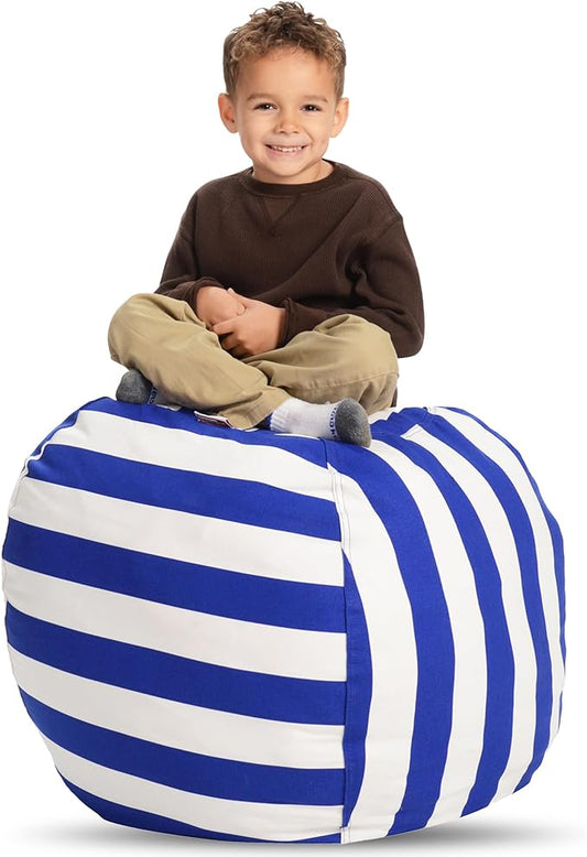 Creative QT Stuff ’n Sit Large 33’’ Bean Bag Storage Cover for Stuffed Animals & Toys – Blue & White Stripe – Toddler & Kids’ Rooms Organizer – Beanbag Makes Great Plush Toy Hammock Alternative - LeafyLoom