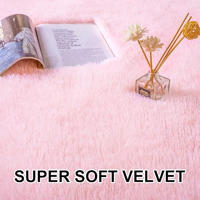 Merelax Soft Shaggy Rug for Kids Bedroom, Oval 2.6'x5.3' Pink Plush Fluffy Carpets for Living Room, Furry Carpet for Teen Girls Room, Anti-skid Fuzzy Comfy Rug for Nursery Decor Cute Baby Play Mat - LeafyLoom