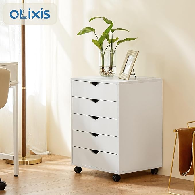 OLIXIS Chest Wood File Cabinet Rolling Organization Storage Dresser with Wheels for Home Office - LeafyLoom