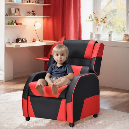 RACER Larger Kids Gaming Chair Leather Recliner Sofa Children Ages 3-12, BlackRed - LeafyLoom