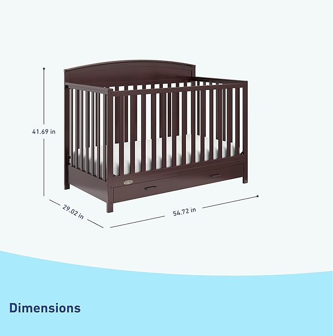 Graco Benton 5-in-1 Convertible Crib with Drawer (Espresso) - Converts from Baby Crib to Toddler Bed, Daybed and Full-Size Bed, Fits Standard Full-Size Crib Mattress, Adjustable Mattress Support Base - LeafyLoom