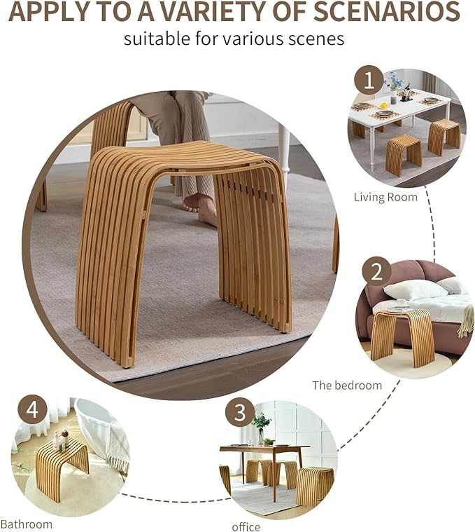 Bamboo Dining Stool Dining Chair Dressing Stool Shoe Stool Bathroom Stool Dining Room Bathroom Living Room Study Bedroom Durable and Beautifully Designed - LeafyLoom