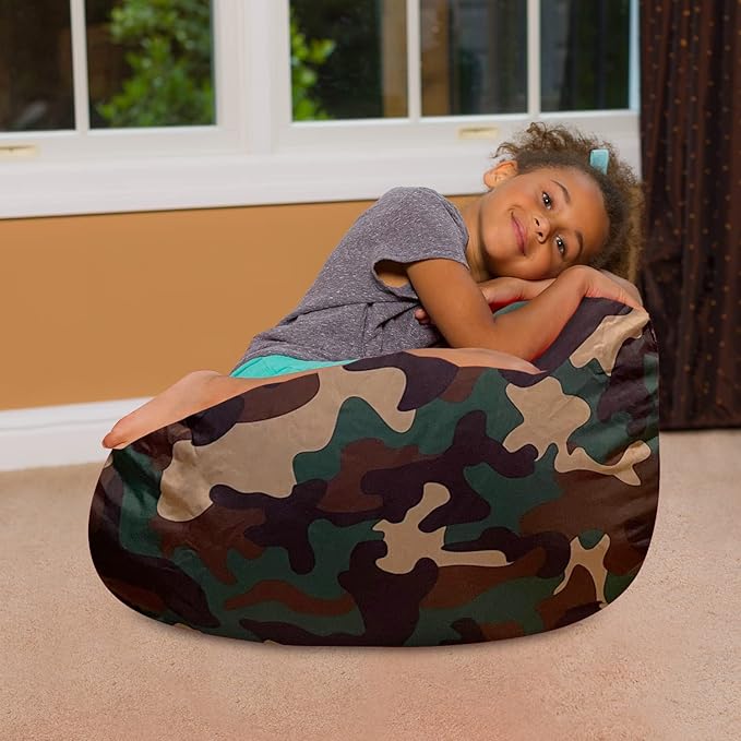 Posh Creations Bean Bag Chair for Kids, Teens, and Adults Includes Removable and Machine Washable Cover, Soft Nylon - Camo Green, 27in - Medium - LeafyLoom