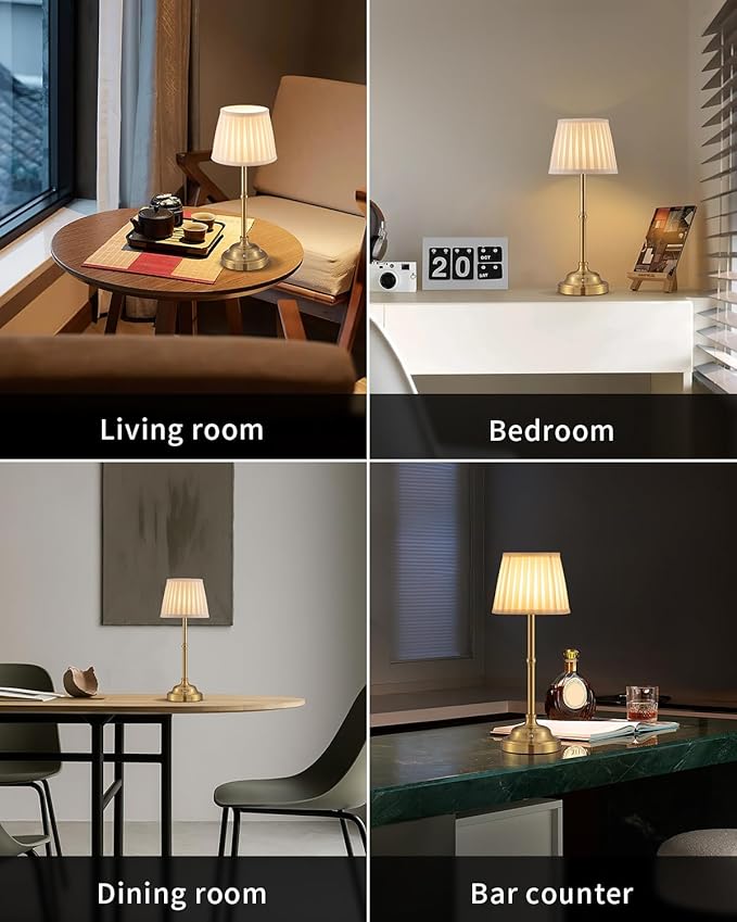 KDG Cordless LED Table Lamp Set of 2, Portables Fabric Shade Desk Lamps, 5000mAh Rechargeable Battery Powered Lighting, Dimmable Light for Dining Room, Bedroom, Bedside, Night Light, Balcony (Bronze) - LeafyLoom