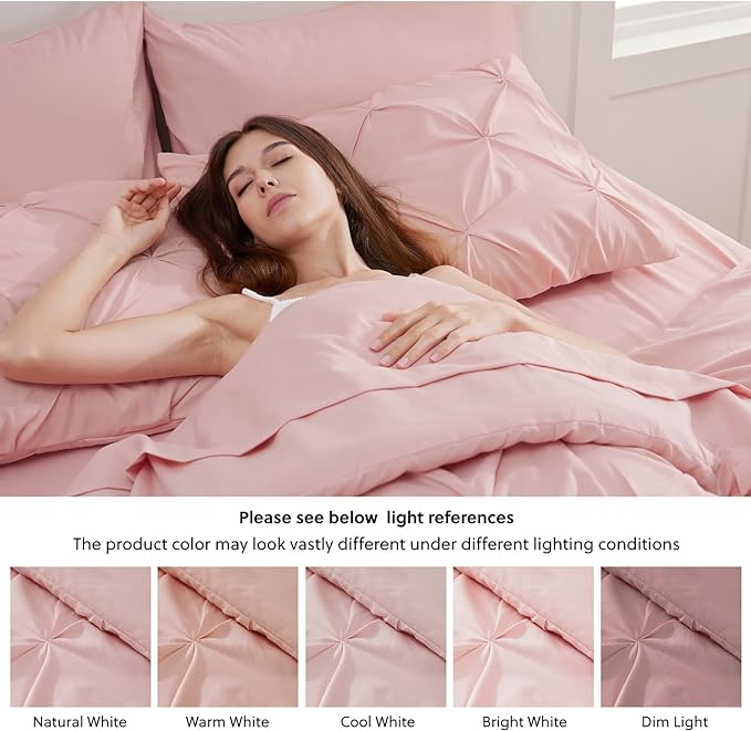 Bedsure California King Comforter Set - Cal King Bed Set 7 Pieces, Pinch Pleat Pink Cali King Bedding Set with Comforter, Sheets, Pillowcases & Shams - LeafyLoom