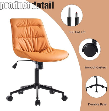 Kidol & Shellder Armless Office Chair Desk Chair Comfy Makeup Vanity Chair with Back Ergonomic Swivel Chair Home Office Desk Chairs with Wheels Computer Chair Bedroom Accent Chair(Matte Orange) - LeafyLoom