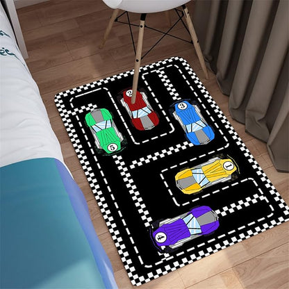 Car Rug Race Car Rug Car Track Rugs for Boys Race Track Carpet Race Car Track Rug Car Rug for Boys Room Car Rug Play Mat Car Carpet for Kids Rugs for Boys Bedroom,Black 2'×3' - LeafyLoom