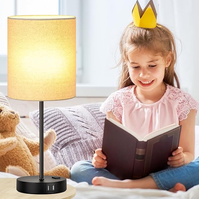 【Upgraded】Set of 2 Touch Beige Table Lamps with 2 USB Ports & AC Outlet, 3-Way Dimmable Bedside Nightstand Lamps for Living Room Nursery Office Bedroom, 800 Lumens 2700K Warm Bulbs Included - LeafyLoom