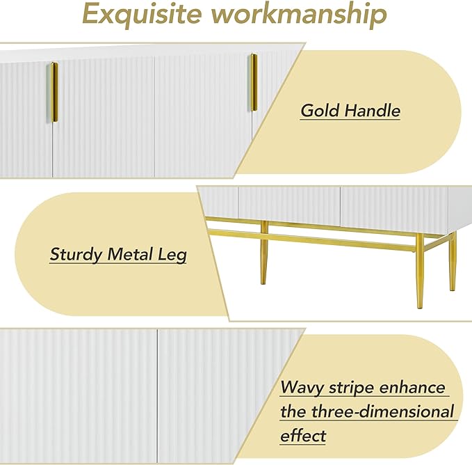 60" Modern 4-Door Elegant Sideboard with Gold Metal Handles and Legs,Storage Buffet Cabinet,W/Adjustable Shelves & Open Countertop,Console Table for Dining Living Room Hallway,White - LeafyLoom