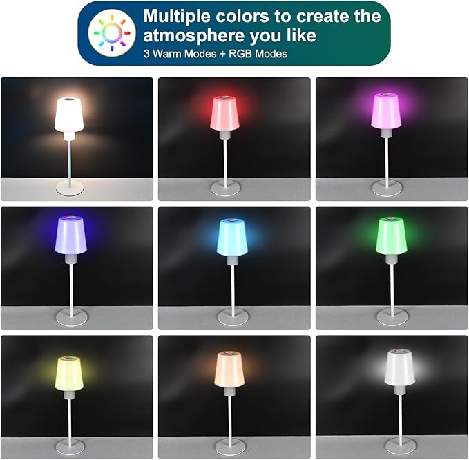 5000mAh Rechargeable Cordless Table Lamps, RGB Colors and Warm Light Stepless Dimming, LED Desk Lamp for Bedroom/Couple Dinner/Desk/Cafe/Dining Room/Terrace (2) - LeafyLoom