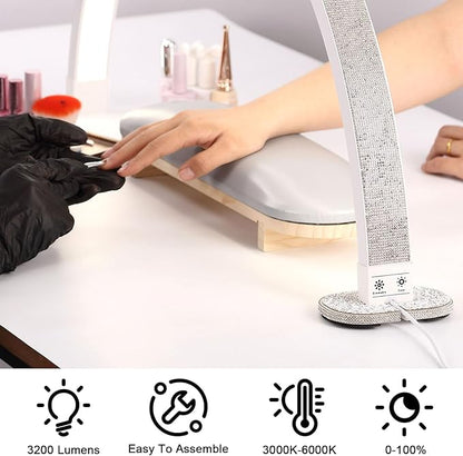 Half Moon Light for Nail Desk, 28 Inch Stepless Touch Adjustment Half Moon Table Lamp with Phone Holder, for Eyelash Extensions, Tattoo, Nail Art Lighting - LeafyLoom