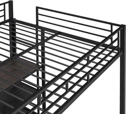 RITSU Full Size Loft Bed, Heavy Duty Metal Bunk Bedframe with Desk and Whiteboard, Safety Guardrail Fence & Ladder, 3 Big Storage Shelves, for Kids, Teens, Black - LeafyLoom