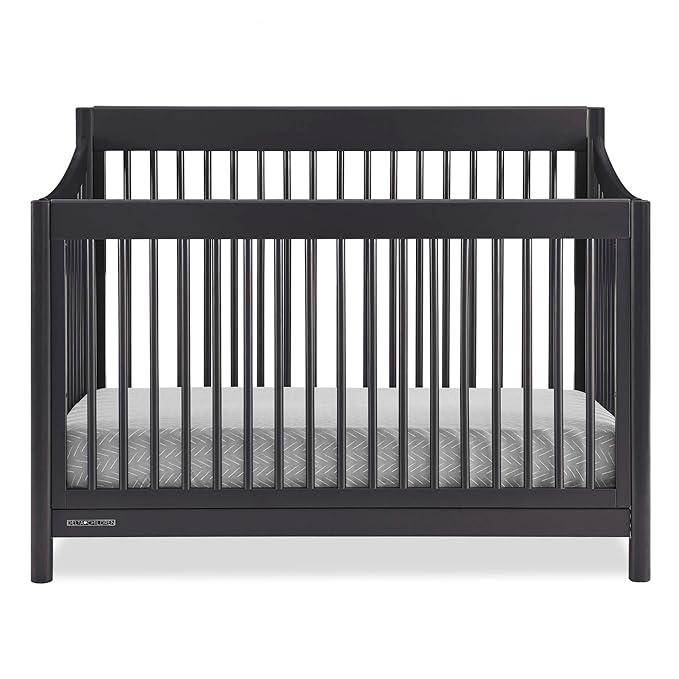 Delta Children Brooks 6-in-1 Convertible Crib, Midnight Grey + Simmons Kids Quiet Nights Breathable Crib Mattress with Removable/Machine Washable Cover (Bundle) - LeafyLoom