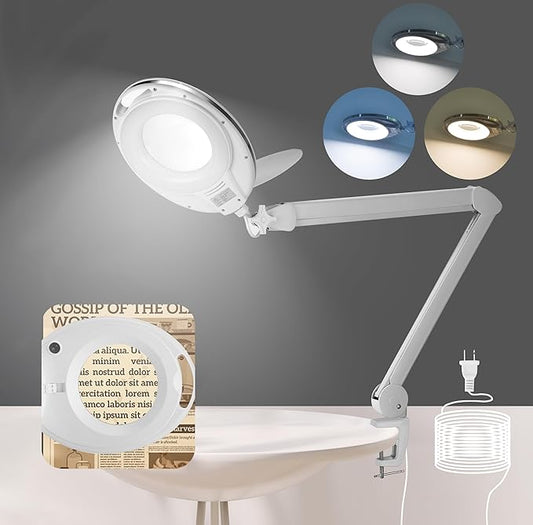 Large 10X Magnifying Glass with Light, 4.75 in Real Glass Stand Lighted Magnifier with Clamp, 2 in 1 Desk Lamp with 36 Color and Brightness Modes, Hands Free for Close Work, Crafts, Hobbies - LeafyLoom