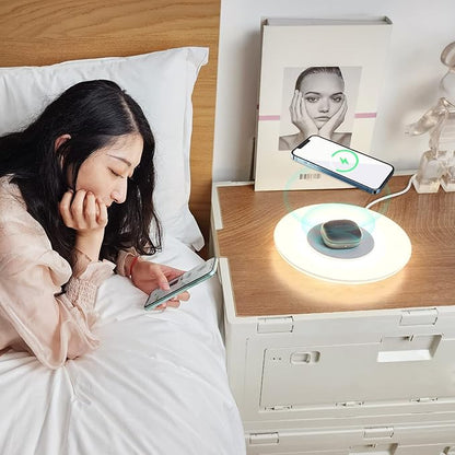 Table Lamp with Wireless Charger, Table Lamp with USB Port 2, Nightstand Lamp with Charging Station, Desk Night Light with Wireless Charger, Three-Port Plug (Table Lamp 4000K) - LeafyLoom