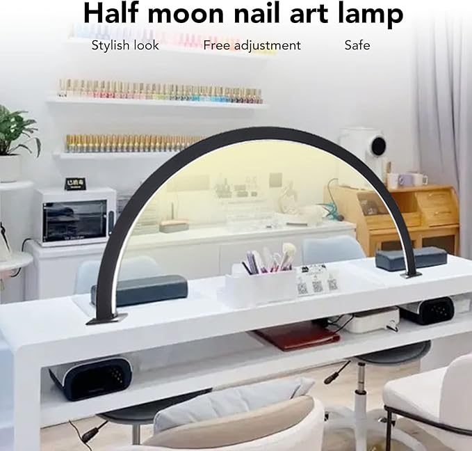 30W Black Half Moon Table Nail Desk Lamp Eyelash Beauty Lamp 3000K to 6000K Nail Art Microblading Desk Lamp (US Plug) - LeafyLoom