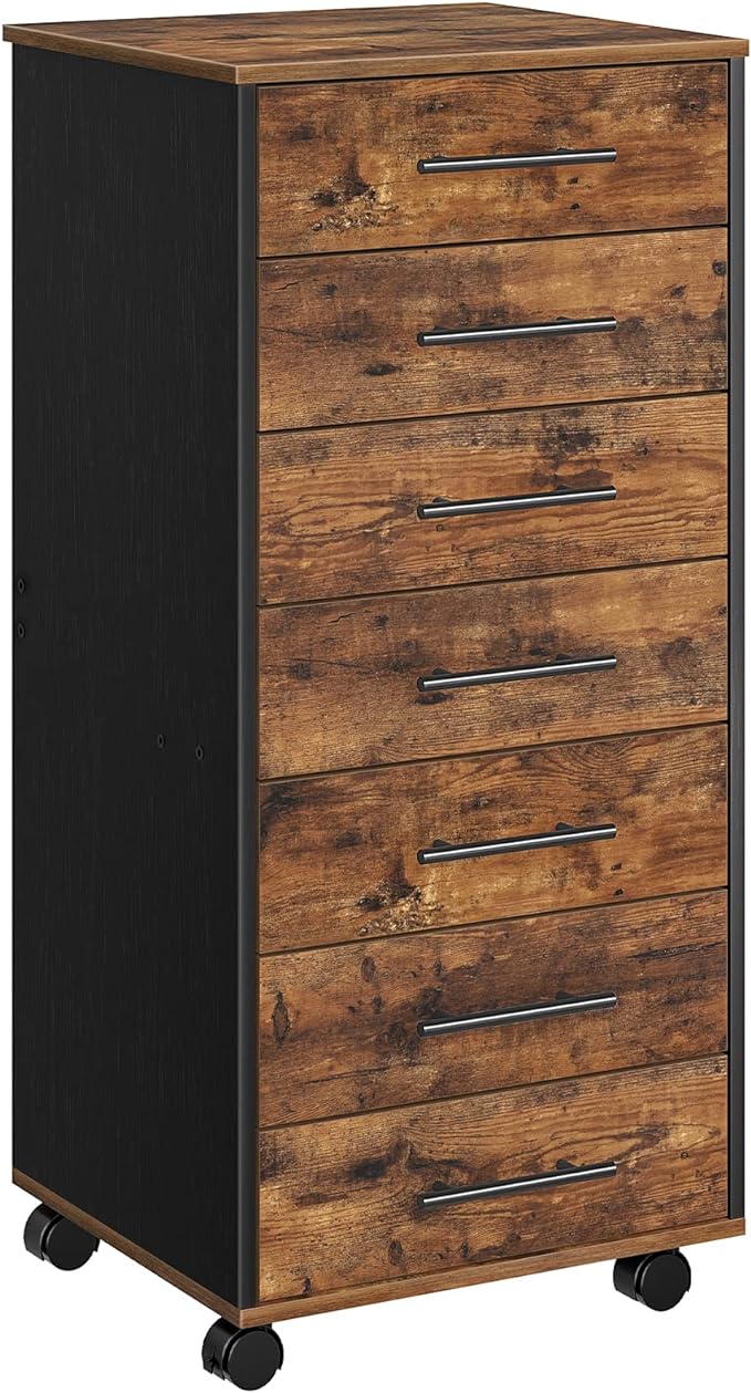 HOOBRO 7-Drawer Chest, File Cabinet, Wooden File Cabinet, Office Cabinet with Drawers, Storage Cabinet, for Home Office, Study, Easy Assembly, Rustic Brown and Black BF07WJ01 - LeafyLoom