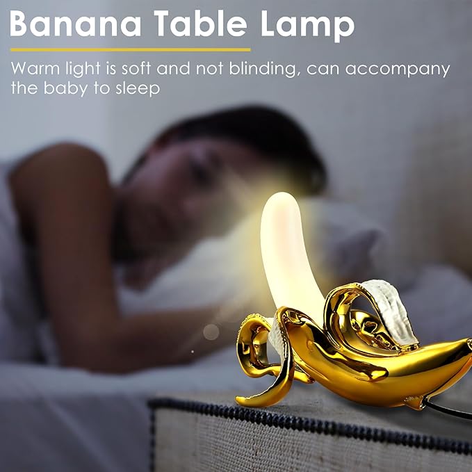 Modern Banana Table Lamp, Desk Lamp,Led Night Light Plating Resin Banana Lighting Fixture for Living Room, Bedroom,Home Office,Kids Room (Sitting-Plated) - LeafyLoom